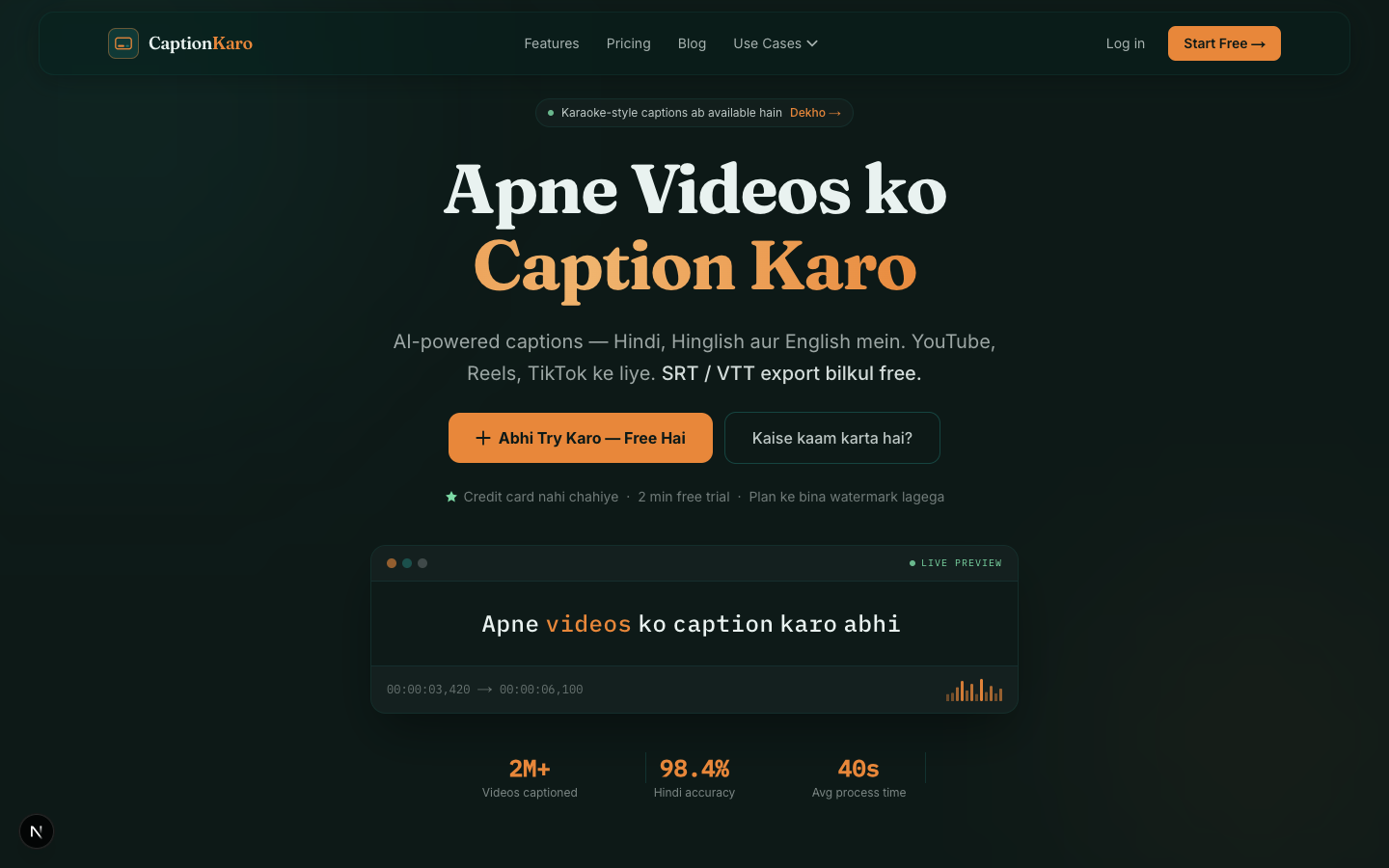 CaptionKaro Portfolio Preview